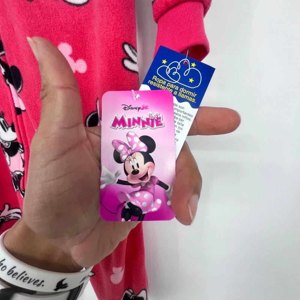 Disney Minnie Mouse Footed Pajamas Girls 18M Pink Cute Cozy Fleece Zip Up NEW